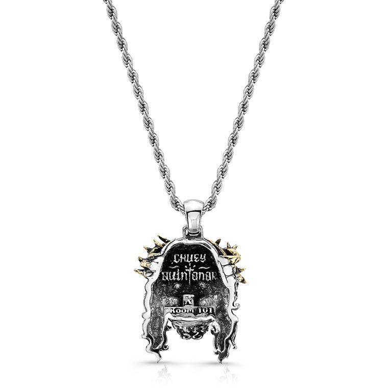 Chuey Quintanar Stainless Steel w/ Two Tone Gold Plate Jesus Skull - 25 In  Rope Chain Necklace