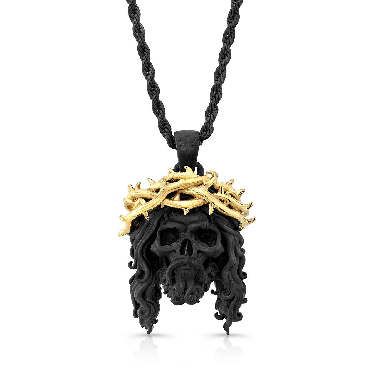 Chuey Quintanar Matte Black & Gold Vermeil Jesus Skull - 25 In Rope Chain  Necklace